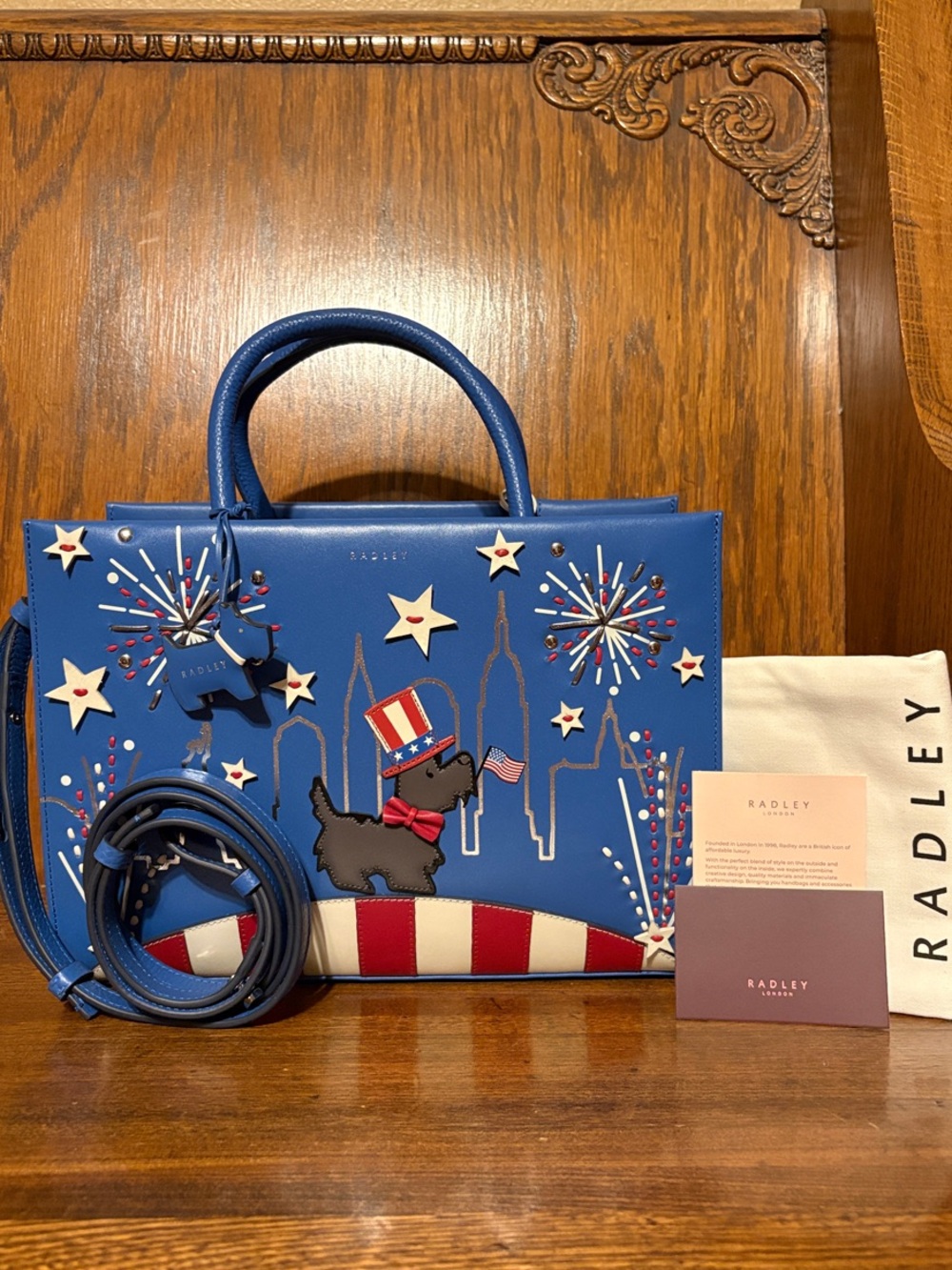 NWT-Radley London-Fireworks 🧨 & Stripes 🇺🇸 Medium Zip Top Multi-Way Satchel-$448